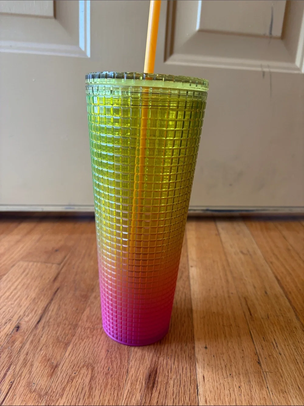 Starbucks Gradient Green Yellow Pink Studded Tumbler with Orange Straw